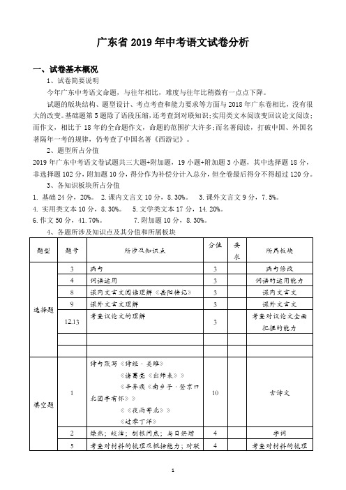 广东省2019年中考语文试卷分析报告