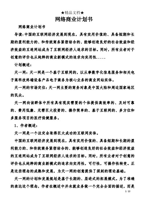 网络商业计划书