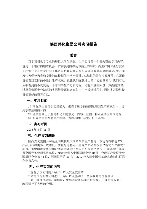 陕西兴化集团公司实习报告