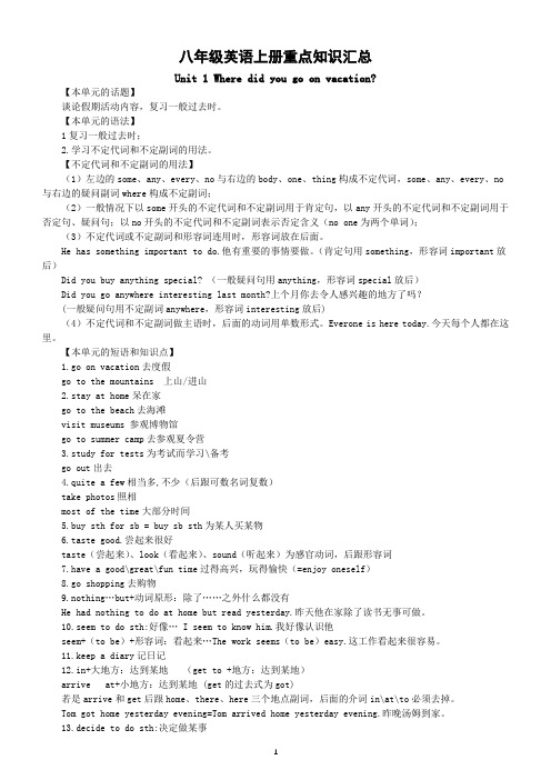 初中英语人教版八年级上册重点短语+句型+常用语法汇总(1-5单元)