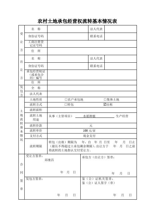 农村土地承包经营权流转基本情况表
