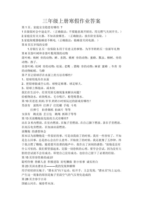 三年级上册寒假作业答案