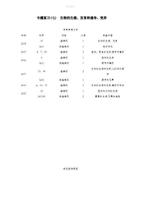 (江西专版)2020年中考生物复习专题复习(七)生物的生殖发育和遗传变异