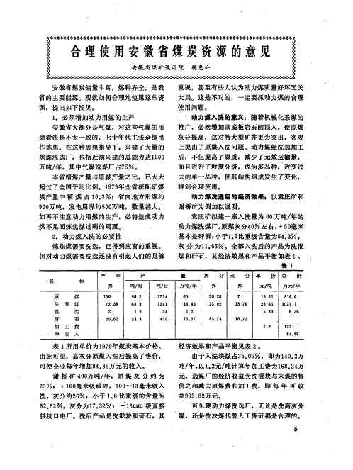 合理使用安徽省煤炭资源的意见