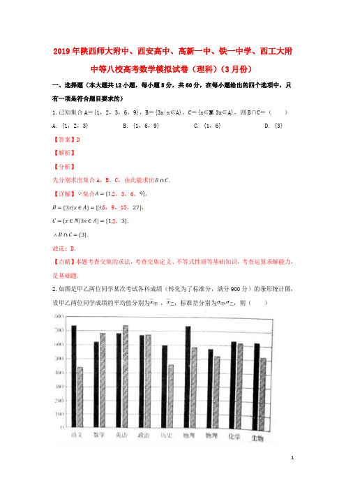 陕西省西安地区陕师大附中八校2019届高三数学3月联考试卷理(含解析)