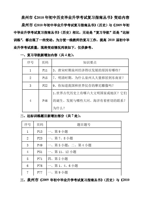 泉州市2010年初中历史毕业升学考试复习指南丛书变...