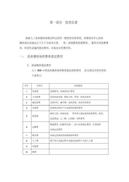 投资测算-溜冰场-冰场投资估算及运营费用和收益