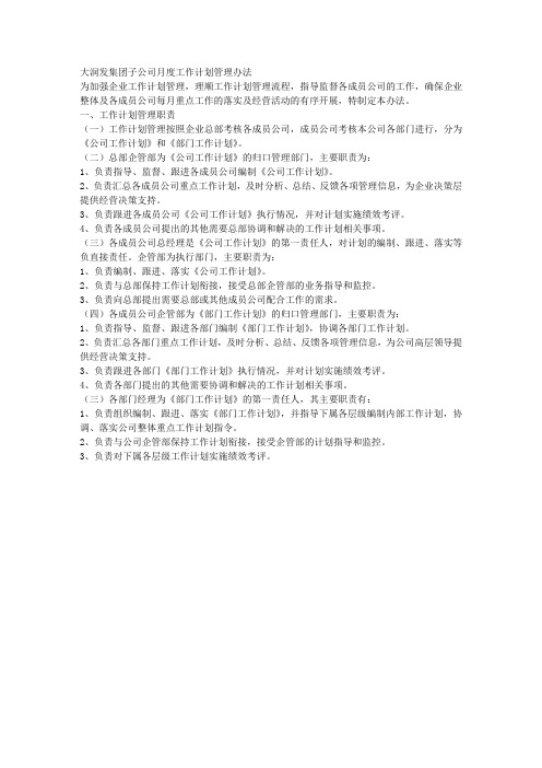 大润发集团子公司月度工作计划管理办法