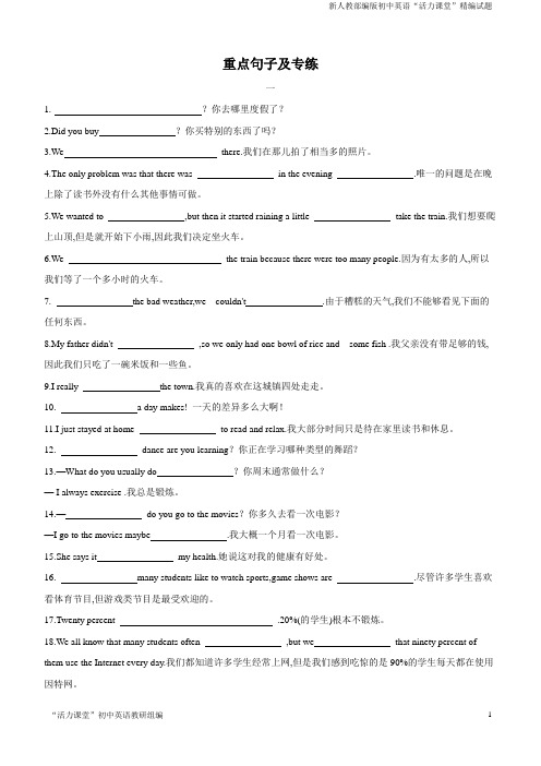 人教版八年级英语专题03 重点句子及专练(原卷版)