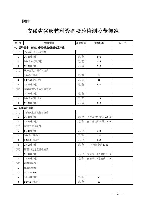 特种设备收费标准