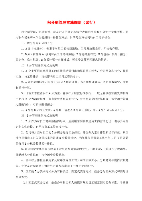 积分制管理实施细则