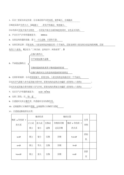 广东省广州市南沙2017届中考物理复习资料：必9条知识点复习提纲.