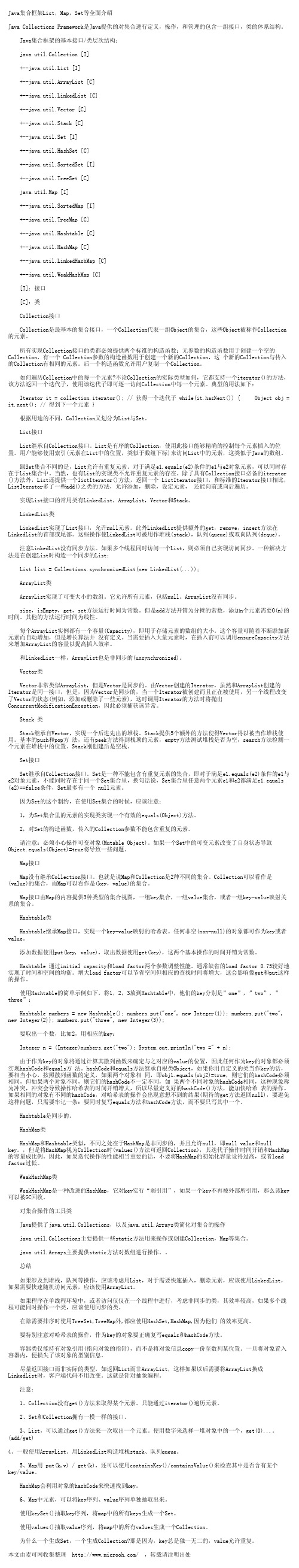 Java集合框架List,Map,Set等全面介绍