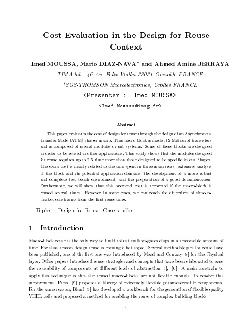Cost Evaluation in the Design for Reuse Context