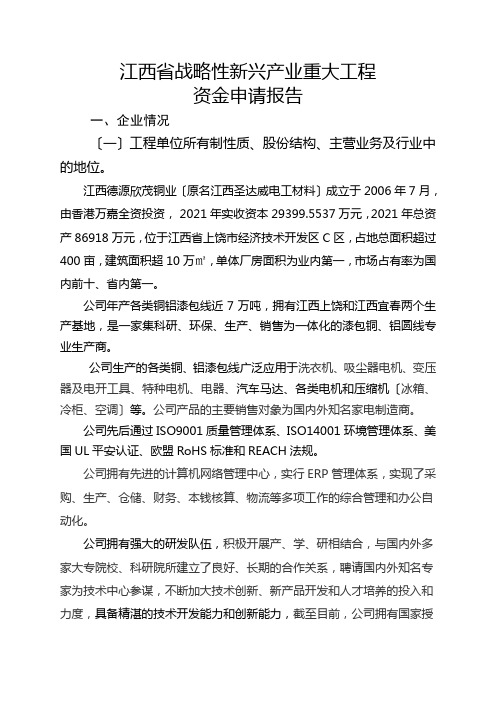 某公司战略性新兴产业项目申请报告