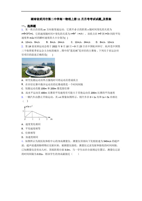湖南省武冈市第二中学高一物理上册11月月考考试试题_及答案