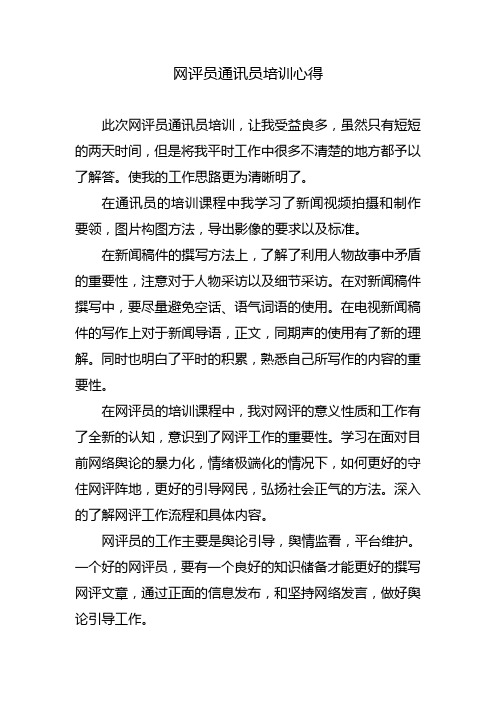 网评员通讯员培训心得