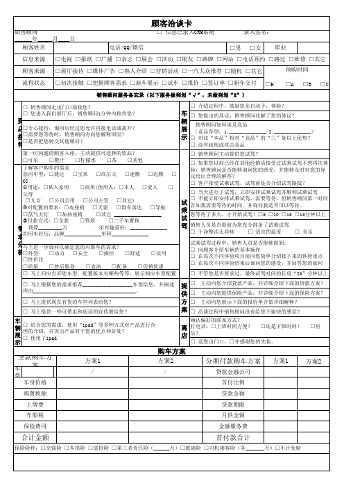 顾客洽谈卡