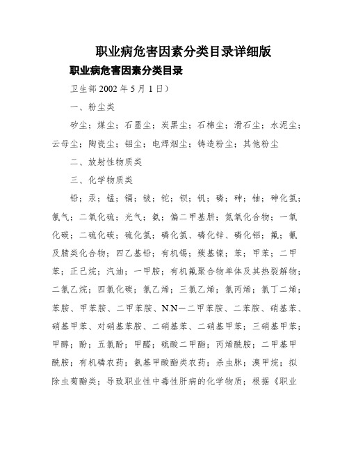 职业病危害因素分类目录详细版