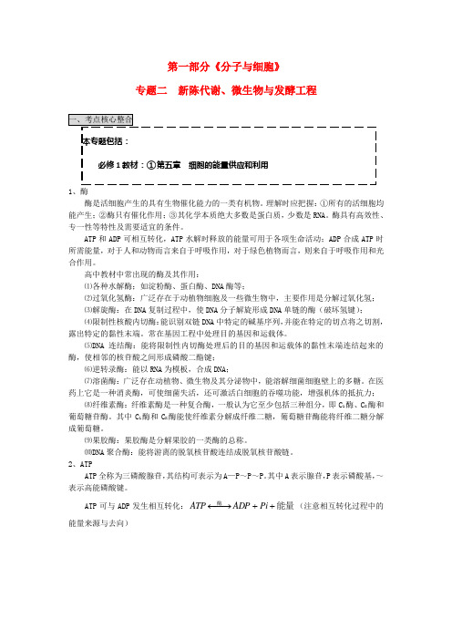 湖北省枝江五中2012高考生物二轮资料 第1部分 专题2 新陈代谢、微生物与发酵工程 考点核心整合