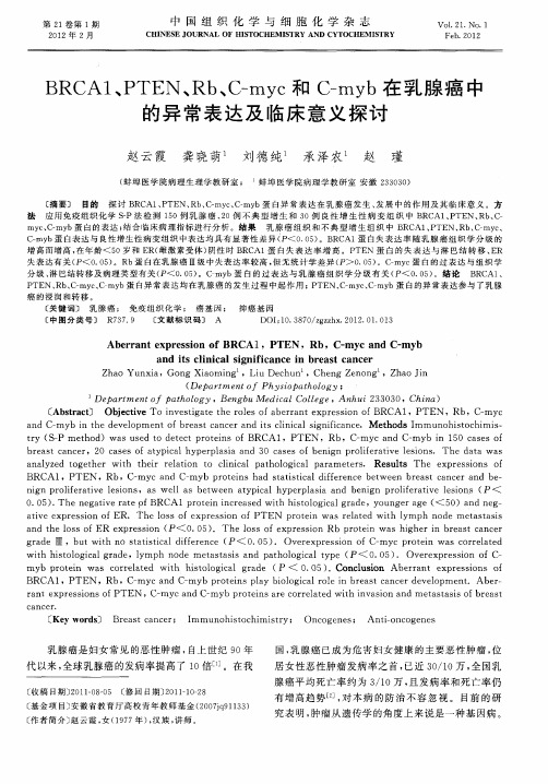 BRCA1、PTEN、Rb、C-myc和C-myb在乳腺癌中的异常表达及临床意义探讨