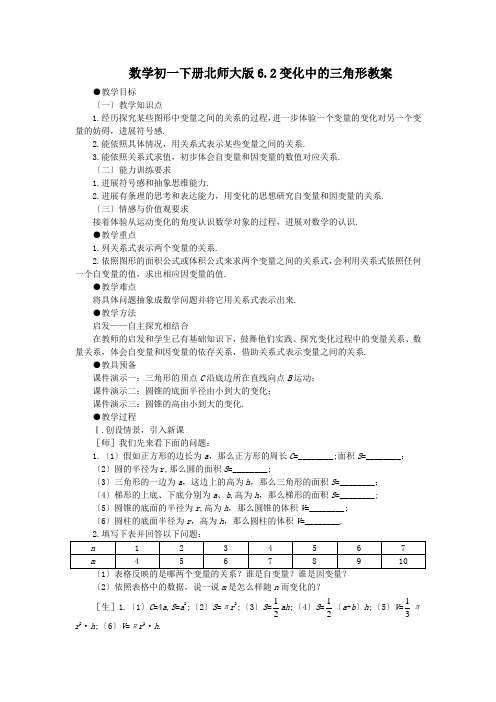 数学初一下册北师大版6.2变化中的三角形教案
