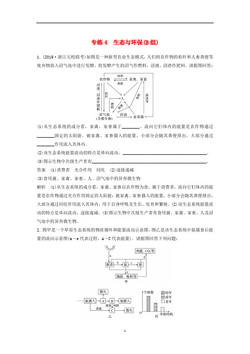 高考生物 考前增分专项练 简答题规范练 专练4 生态与环保(B组)(含解析)