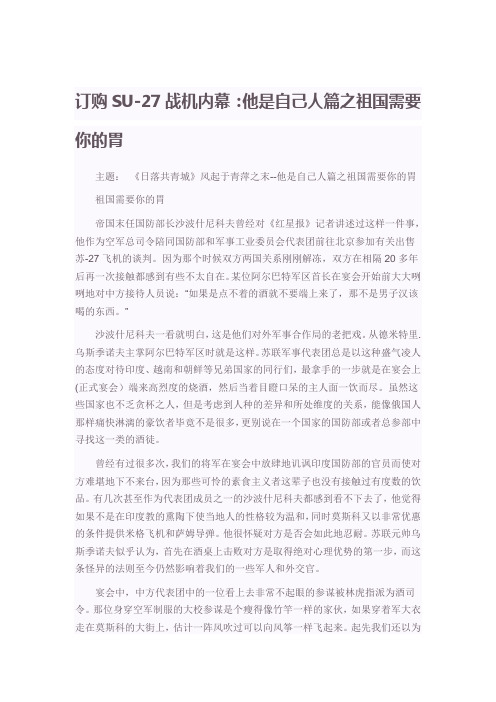 订购SU-27战机内幕：他是自己人篇之祖国需要你的胃