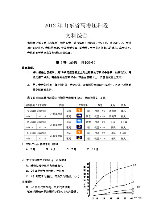 2012年山东省高考压轴卷 文综试题2012年山东省高考压轴卷 文综试题