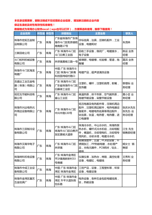 2020新版广东省珠海电镀设备工商企业公司名录名单黄页大全24家