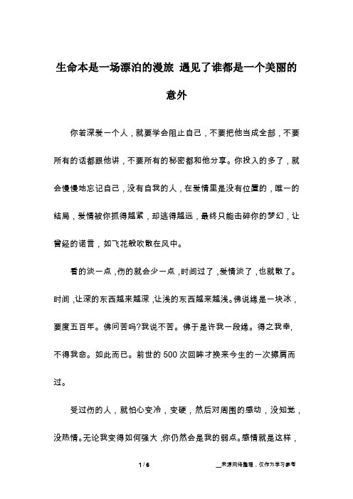生命本是一场漂泊的漫旅 遇见了谁都是一个美丽的意外