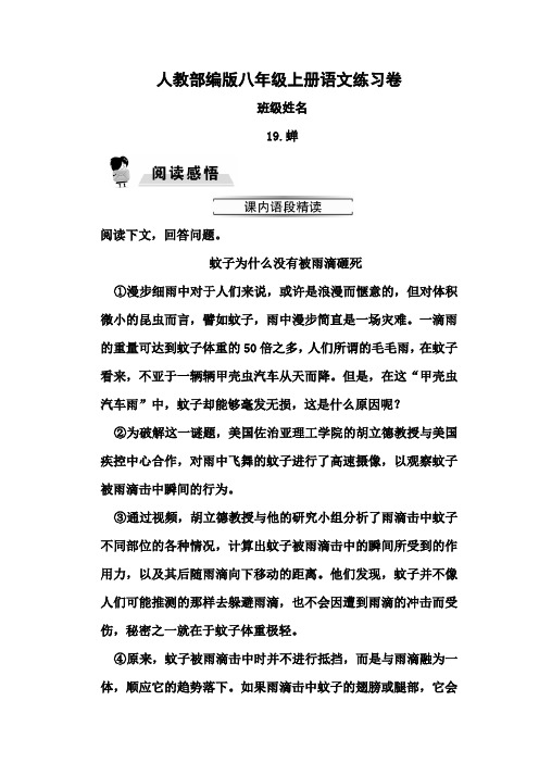 部编版八年级上册19蝉同步练习题及答案