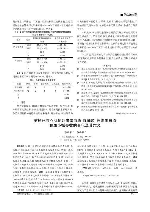 脑梗死与心肌梗死患者血脂血尿酸纤维蛋白原和血小板参数的变化及其意义