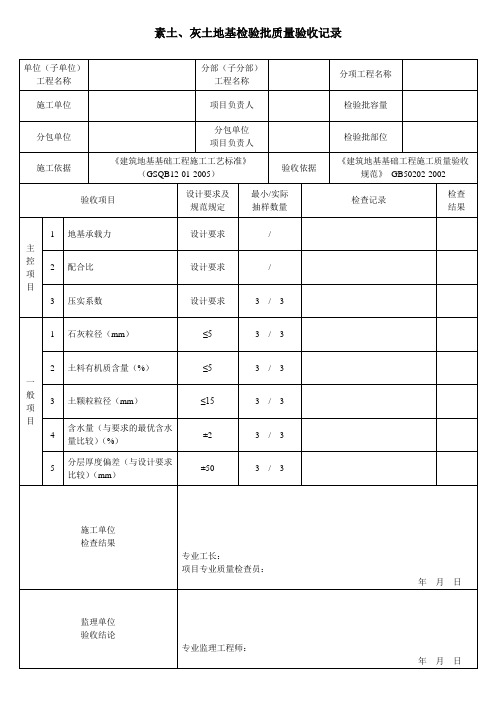 各类质量验收记录表格