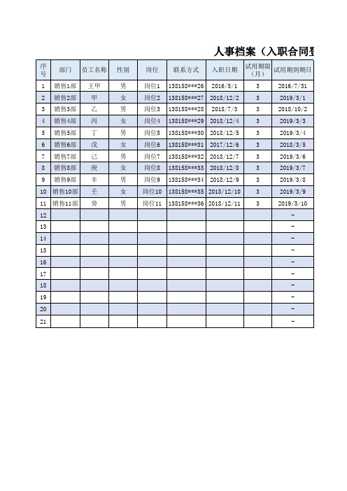 人事档案(入职合同登记表)