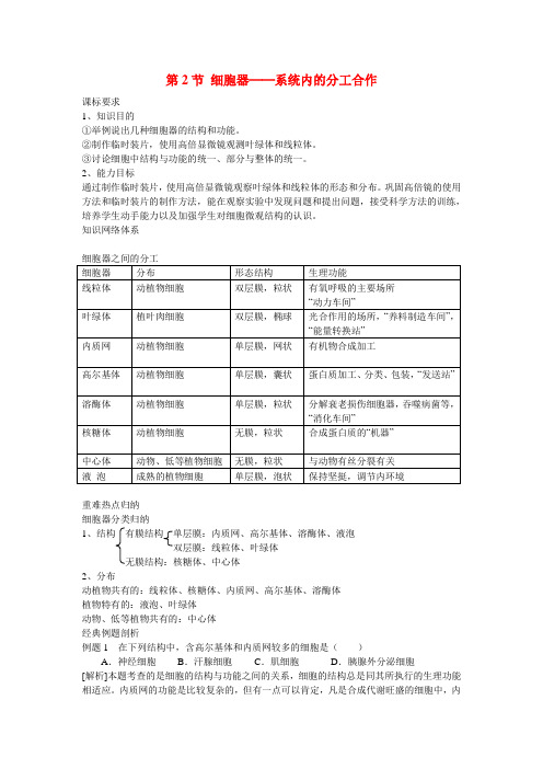 高三生物一轮复习教学案(必修1)细胞器-系统内的分工合作