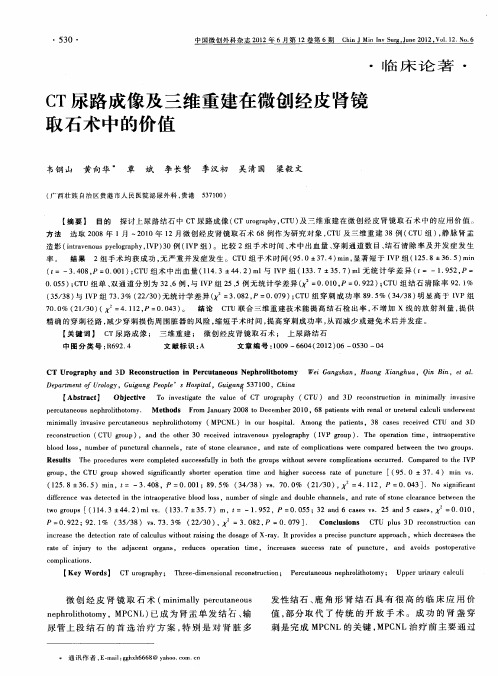 CT尿路成像及三维重建在微创经皮肾镜取石术中的价值