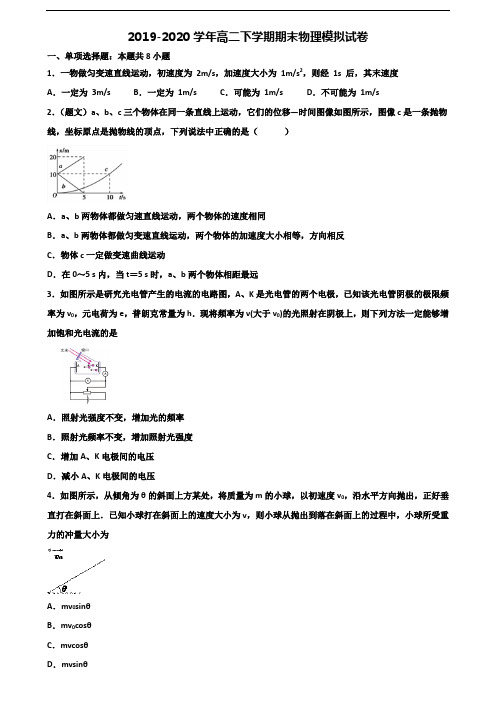 《试卷3份集锦》浙江省湖州市2020高二物理下学期期末综合测试试题