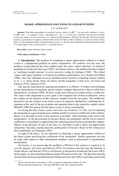 1995Sparse approximate solutions to linear systems