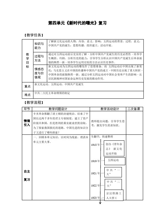 八年级历史上册-第四单元复习 新时代的曙光【教案】