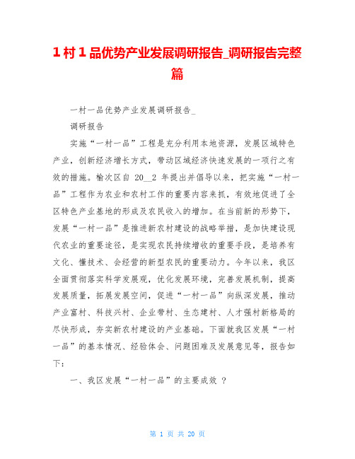 1村1品优势产业发展调研报告_调研报告完整篇