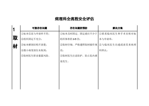 病理科全流程安全评估表格