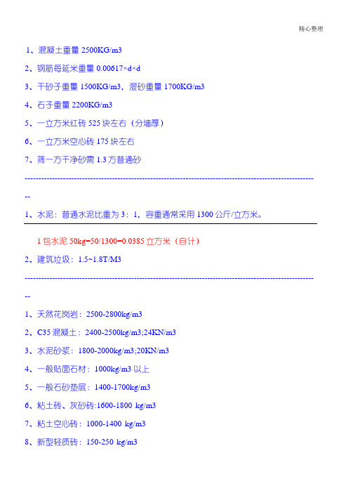水泥等材料转换成立方计算
