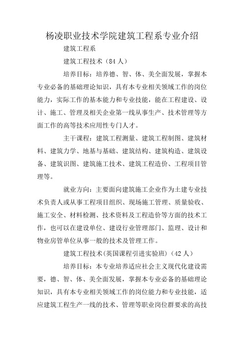 杨凌职业技术学院建筑工程系专业介绍