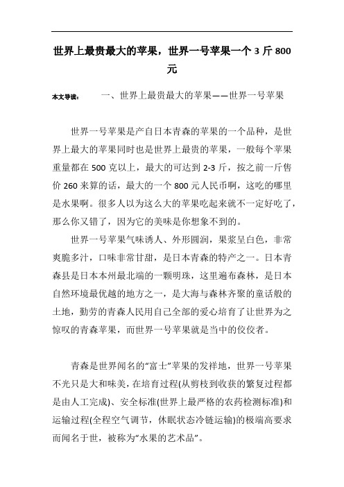 世界上最贵最大的苹果,世界一号苹果一个3斤800元