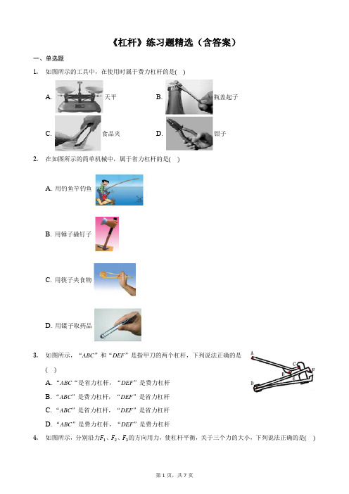 《杠杆》练习题精选(含答案)