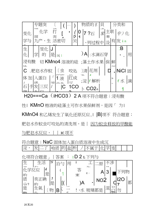 2018高考化学二轮复习专题突破测练一物质的组成分类和变化化学用语