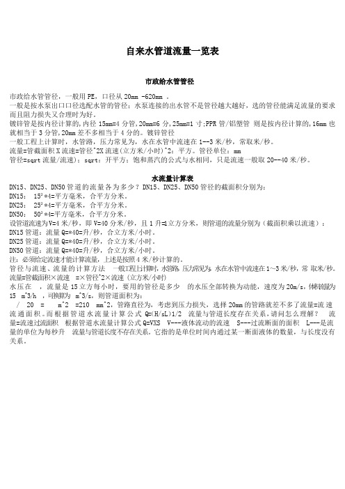 自来水管道流量一览表