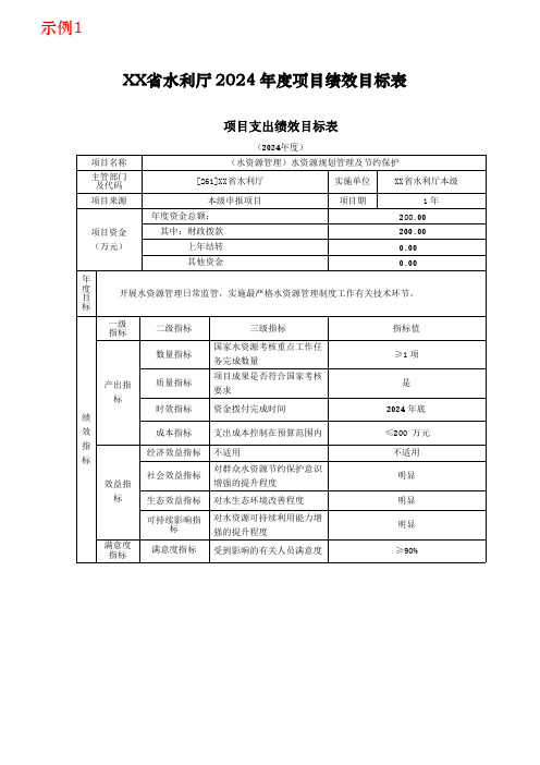 工程建设项目绩效目标表(示例+空白表)