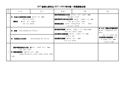 2017级博士研究生20172018学年第一学期课程安排